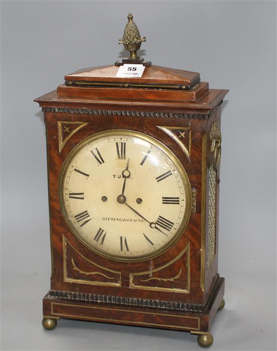 A Regency brass inset mahogany bracket clock by Turk of Sittingbourne, with painted dial and twin fusee movement, height 51cm